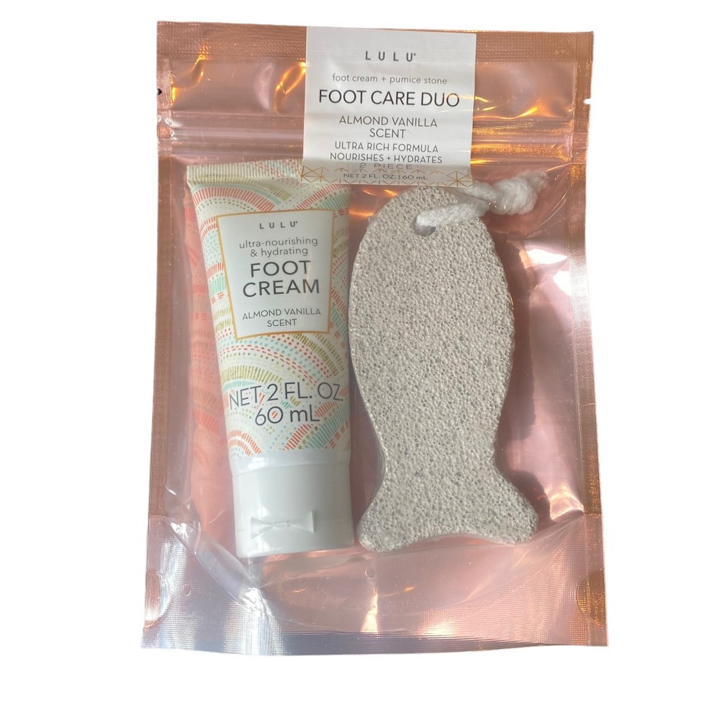 Lulu Foot Cream Pumice Stone Almond Vanilla Gift Set New